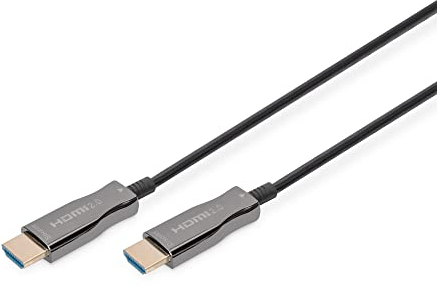 DIGITUS HDMI AOC Cable de fibra óptica híbrido - HDMI 2.0b - 15m - Ultra HD 4k/60Hz - canal Ethernet - HDR ARC HDCP 2.2 - compatible con TV/beamer/monitor - contactos chapados en oro - Negro
