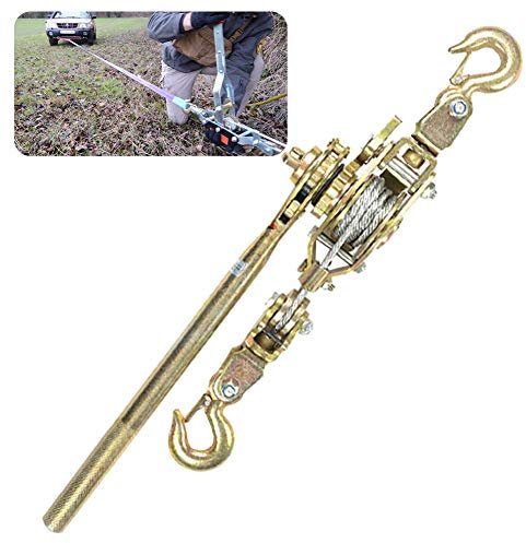 DFGENLY Multifunktions Ratsche Greifzug mit Seilzug, Zuhause Hand Power Puller mit Bremse und 2 Haken, Forstseilwinde Tragbar Stahl Handseilwinde, Traktion: 2/3/4 Ton