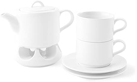 High Alumina Porzellan Teeservice 6-teilig mit Kanne für zwei Personen