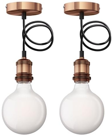 ledscom.de 2 Stück Vintage Pendelleuchte RETRA, bronze + LED Lampe 845lm warmweiß
