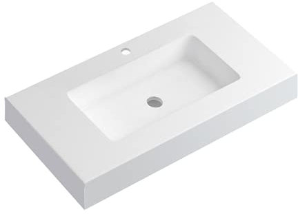 Lavabo con Faldón para Baño Solid Surface Suspendida | Lavabo Flotante | Fondo 46cm | Espesor 10cm | 120 cm. Blanco Mate (1 Seno)