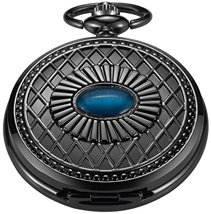 Tiong No Battery Manual Winding Mechanical Pocket Watch, Sapphire Vintage Mechanical Pocket Watch Manual Winding Roman Numerals FOB Watch with Box and Chain