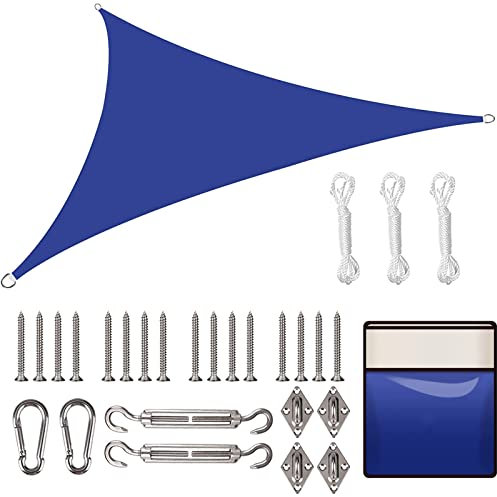 Yeahmart Sun Shade Sail Triangle 5x5x5m with Fixing Kit Waterproof Anti-UV Sunscreen Awning Canopy 98% UV Block for Outdoor Garden Patio Party Backyard Yard Camping with Free Rope, Blue