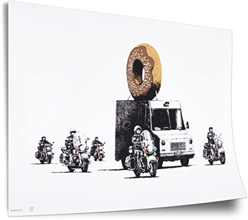 Poster in cotone Ciambella e guardie del corpo, Street Art Banksy - Stampa d'arte moderna - Soggiorno, Decorazione d'interni, stampa artistica senza cornice, murale - A4, A3, A2, A1, A0, XXL