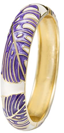 Aloha Jewelry Company Hawaiian Monstera Luau Leaves Hinged Clasp Fashion Enamel Bangle Bracelet, One Size, Alloy, no