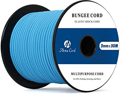 Abma Cord Gummiseil Expanderseil 3mm 30M Gummischnur UV Beständig Planenseil 100% Dehnung Spannseil für Plane, Anhängerplane, Sonnensegel, Zelte, Banner - Hellblau