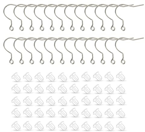24pcs 20G Big Pure Titanium Earring Fish Hooks with 50pcs Silicone Earring Backs DIY Earrings Findings for Jewelry Making, Hypoallergenic Earring Hooks Making Kit for Women Men Sensitive Ears