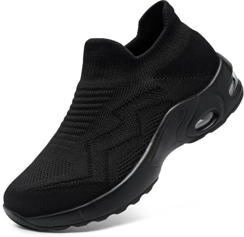 LARNMERN Slip on Safety Safety Shoes for Women Hands-Free Steel Toe Cap Trainers Slip-in Walking Work Health Care Nurse Shoe Size 6UK/39EU,Black