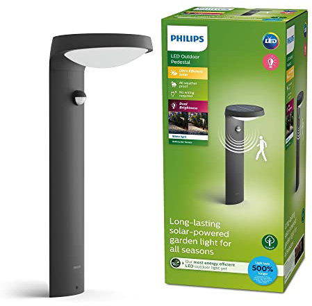 Philips Tyla Sockelleuchten für den Außenbereich, 9 W, 4000 K, kaltweiß, Bewegungssensor, wasserfest, anthrazit, IP44 wetterfest