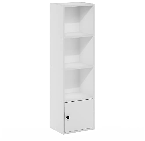 Furinno Luder 4-Tier Shelf Bookcase with 1 Door Storage Cabinet, White