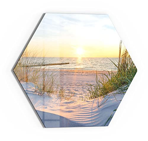 DEQORI Glasbild Echtglas | Motiv Abendsonne an der Ostsee | sechseckig einteilig 40x34,5 cm | schöne Dekoration | Wandbild für Wohnzimmer, Schlafzimmer, Flur & Küche | moderne Wanddeko