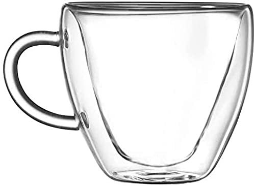 FORREC Taza en Forma de corazón - Taza de café de Vidrio de Doble Pared o Taza de té - Vidrio de Doble Pared de 8 oz (240 ml) - Transparente - Único con asa-240 ml