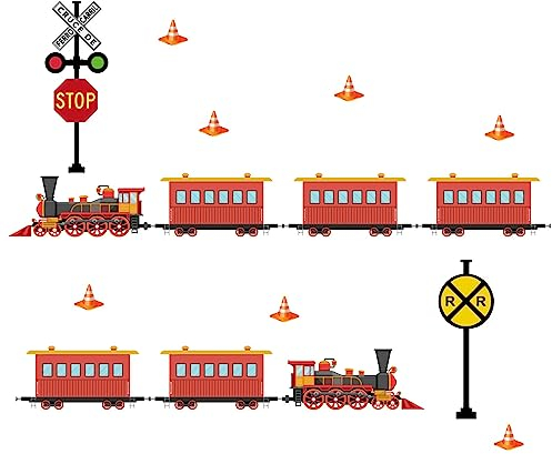 PLIGREAT Stickers Muraux Panneau de Signalisation Train Rouge, Autocollant Mural Amovible en Vinyle pour Décoration Murale de Fenêtre de Chambre à Coucher de Salle de Jeux de Pépinière