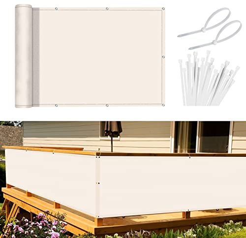 Sunnylaxx Brise Vue Balcon Beige 90x800 cm, Cache Brise Balcon pour Jardin Exterior PES, avec Trous et Serre câbles, UV Résistant