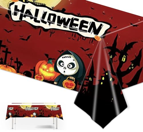 Mantel de Halloween, mantel rectangular desechable de 137 x 274 cm, color negro y rojo, mantel rectangular, impermeable, decoración de cumpleaños de Halloween