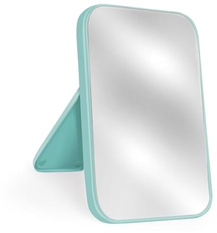 Yatnks Kosmetikspiegel für den Tisch, 20,3 cm, einfacher tragbarer Reisespiegel mit Ständer, zum Aufstellen und Aufhängen an der Wand, Doppelnutzung, Blau