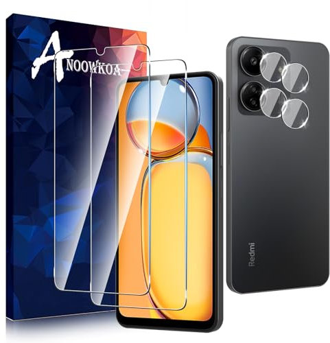 Anoowkoa Verre Trempé Xiaomi Redmi 13C/Redmi 13 C/Poco C65 Transparent Film Protection Écran avec Caméra Arrière Protecteur sans Bulles, 2+2 Pièces Facile à Installer