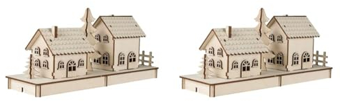 Rayher Holzbausatz Häuschen, 3D-Bausatz Holz, FSC zertifiziert, natur, 31,7x9,4x14cm, Set 52 Teile, 46300000 (Packung mit 2)