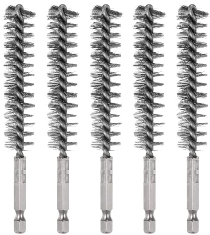 sourcing map 5Pcs Bore Brush Stainless Steel 16mm Dia Cleaning Twisted Wire Brush Tube Pipe Cleaner with Handle 1/4 Inch Hex Shank for Tubes, Ports, Bearings