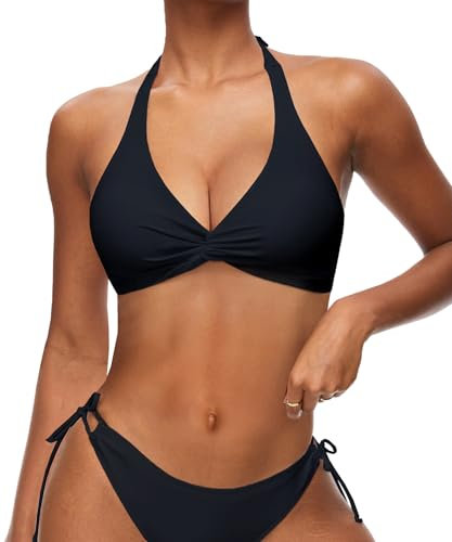 Navneet Damen Bikini Oberteil Push Up Sport Bikini Triangel Neckholder Bikinis Bademode Vacation Swimsuits Schwarz XL