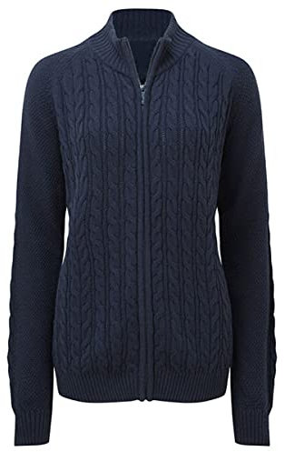 Saodimallsu Damen Strickjacke Langarm Reißverschluss Cardigan Zopfmuster Jacke Strickpullover Lässig Mantel, Dunkelblau, XXL