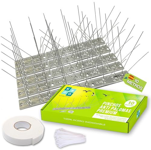 Koobo Home - Pack 10 Metros Pinchos Antipalomas Premium - Ahuyentador de palomas - Acero Inoxidable 40Piezas - Espanta Palomas balcon - Espantapajaros exterior Pinchos para palomas - Repelente palomas