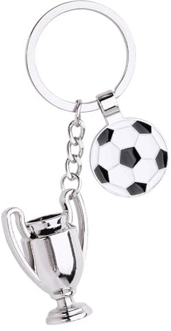 Porte-Clés de Voiture Forme Football Trophée Coupe du Monde Keychain Porte-Clés Créatif Pendentif Personnalisé avec Sachet en Velours Noir Accessoire Cadeau Décoration pour Voiture Argent