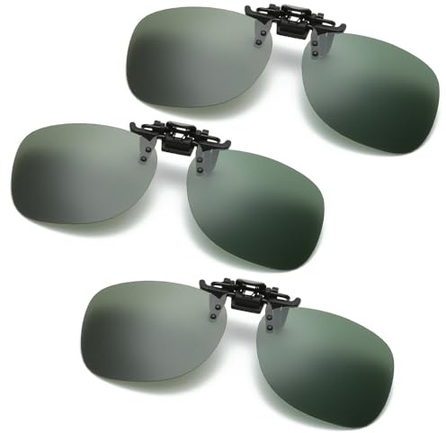 Polarisierte Sonnenbrille Clip, Flip up Clip on Sonnenbrille zum Aufstecken Damen und Herren, Sonnenbrillen Aufsatz Brille - Dunkelgrün