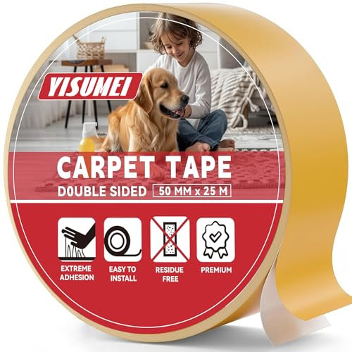 YISUMEI Teppich Klebeband Doppelseitig Extra Stark - Teppichklebeband für Bodenbeläge - Einfach zu Bedienen und Rückstandsfrei- 50 mm x 25 m