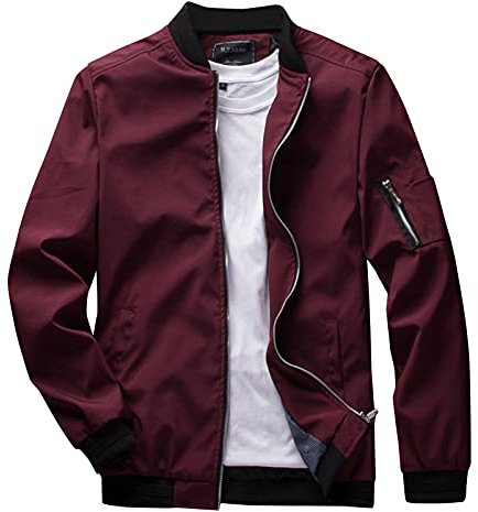 CUTeFiorino Jacken Herren Sommer Herren Lässige einfarbige Stehkragen durchgehender Reißverschluss Langarmtasche leichte Jacke lockerer Trenchcoat Der Ringe (Red, XXXL)