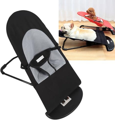 Jiawu Dog Rocking Chair, Foldable Pet Rocking Bed with 4 Adjustable Height Positions, Cat Rocker Bed, Washable Dog Hammock Sofa, Pet Swing Bed for Small Dogs, Puppy Cats (Black Cotton