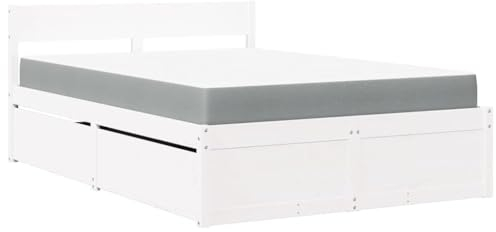 vidaXL Bett mit Schubladen und Matratze Weiß 140x190 cm Massivholz