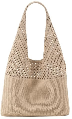 QIUTIMIY sacs à bandoulière de plage en maille au crochet, sac à bandoulière boho de vacances d'été, sac à bandoulière en tricot pour femmes,Kaki