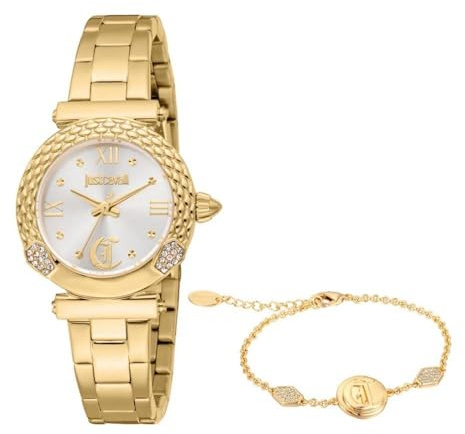 Just Cavalli Damenuhr Analog Quarz mit Edelstahlarmband JC1L332M0055, Silber grau, Mode