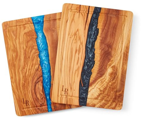 Lux Resin - Premium Olive Wood Chopping Board, Cutting Board with Resin, Large Chopping Board (35 x 25 x 2cm), Wooden Serving Board, Pre-Oiled, Cutting Board for Kitchen (Black)