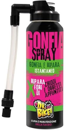 DR. BIKE Inflates Spray, Inflates and Repairs Instant Bike Tyre 125ml Universal Hole Spray with Regina Presta Schrader Valve Fitting Repair MTB Bike Puncture Repair Compact Size