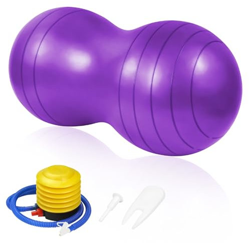 flintronic Yoga Ball, Gymnastikball, 90 x 45 cm Yoga Erdnussball Peanut Ball, Erdnussball für Kinder für Balance Luftpumpe, Gymnastikbälle, Yogaball, Pilates (Violett)