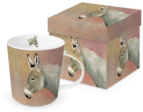 PPD Tasse Weihnachten Esel mit Sterne aus Porzellan. Motivtasse für den gedeckten Tisch und als Geschenk 0,4L x H10,5cm