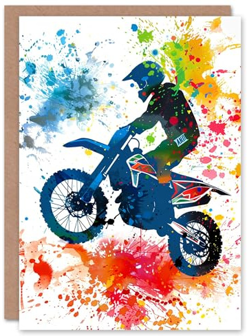 Artery8 Rainbow Paint Splat Motorcycle Motocross Sport For Him Man Birthday Card