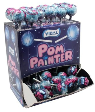 Vidal Pom Painter Zungenfärber Lolly – Glitzernde Lutscher mit Himbeergeschmack – Blau färbender Zungen-Lolly, galaktischer Glitzer-Effekt (20)