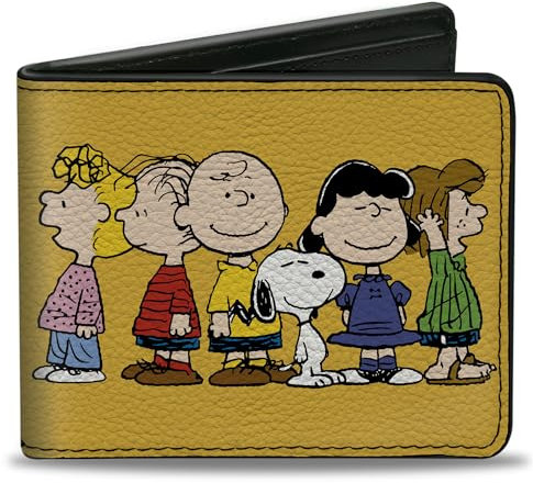 Buckle-Down Peanuts Geldbörse, Bifold, Peanuts Gang Close Up Group Pose Goldgelb, veganes Leder, gelb, 4.0 x 3.5, Casual