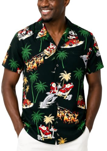 King Kameha Funky Hawaiihemd Herren Kurzarm Fronttasche Hawaii-Print Weihnachten Christmas Santa-Claus