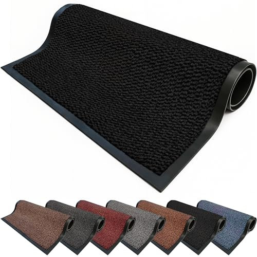 FB FunkyBuys Washable Door Mats Indoor & Outdoor - Non-Slippery Heavy Duty Doormats Indoor - Highly Absorptive Rubber Door Mat - Perfect for Kitchen, Home and Hotel Entrance (Black, 90x200 CM)
