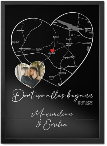 Pictalia - Personalisierte Poster für Paare Herz Wo alles begann, Treffpunkt, Datum des Treffens, personalisierbares Foto und Text, Geschenk für Männer und Frauen, Valentinstag, Paar-Geschenk