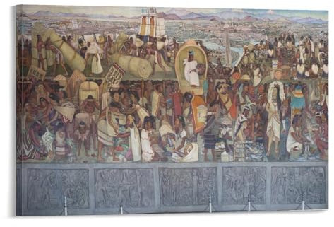 Diego Rivera Wandbild des Aztekenmarktes von Tlatelolco》 Wandkunstdrucke auf Leinwand, Poster, Wandkunst, dekoratives Bild, Drucke, moderne Dekoration, 60 x 90 cm