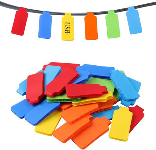 36 Pcs Multi-Color Cable Labels Write On Cord Labels Self Adhesive Wire Labels Cord Labels for Electronics Reusable Cable Ties Cable Tags Wire Tags for Cable Management and Identification, 6 Colors