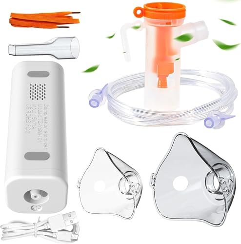 Nebulizador para adultos y niños, Portátil nebulizador con compresor con boquilla, 2 máscaras y tubos, inhalador compacto para tratamiento respiratorio, uso doméstico y de viaje
