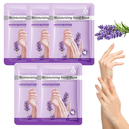 Handmaske mit Lavendel-Extrakt, 5er-Packung, Hand Mask, Feuchtigkeitsspendende Handschuhe, Natürliche Nährstoffversorgung, Weichmacher für raue Hände, Hautglättende Wirkung, Trockenheitsvorbeugung