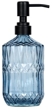 SDlumeiy 18 oz Dark Green Thick Glass Soap Dispenser with Black Rustproof Pump Refillable Bathroom, Kitchen Soap Dispenser for Hand Soap, Detergent, Lotion (Blue)