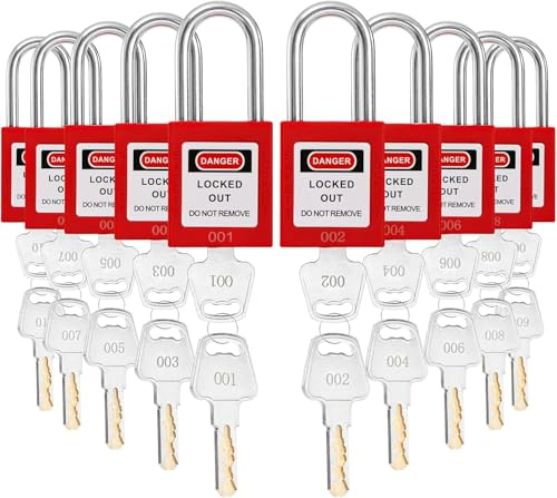 WUWEOT 10 Pack Lockout Tagout Locks, Keyed Different Red Loto Safe Padlocks, OSHA Compliant Safety Locks with Keys for Lock Out Tag Out Stations and Devices